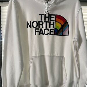 The North Face White Hoodie with Rainbow Logo